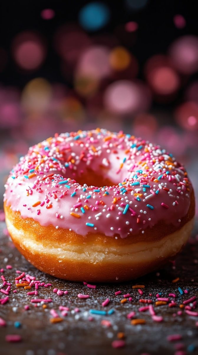 donut, icing, pink, sprinkles, candy, pastry, food, sweet, calorie, snack, delicacy, easy recipe, baking, fresh, dough, cafe, delicious, joy, festive, easy to make