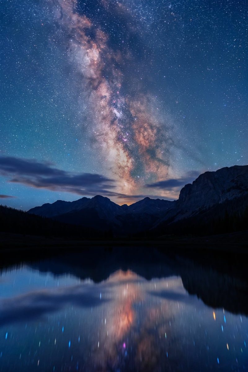 milky way, night sky, stars, nightscape, reflections, mountains, lake, galaxy, outdoor, scenery, colorful sky, dark sky, nature, natural beauty, peaceful, astronomy, water calm, glitter, starry night, mountain lake, ultrawide
