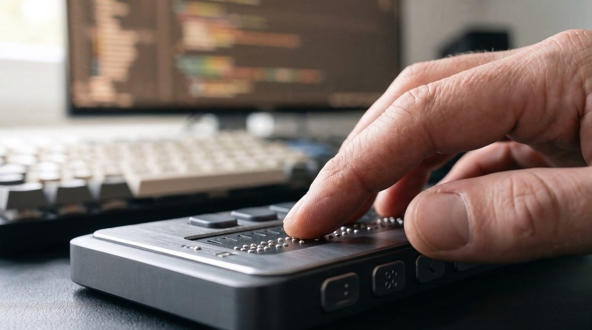 blindness, accessibility, braille, inclusion, touch, technology, disability, fingers, hands, interaction, vision, tactile, computer, equipment, office, reader, developer, macro, passion, diversity, innovation