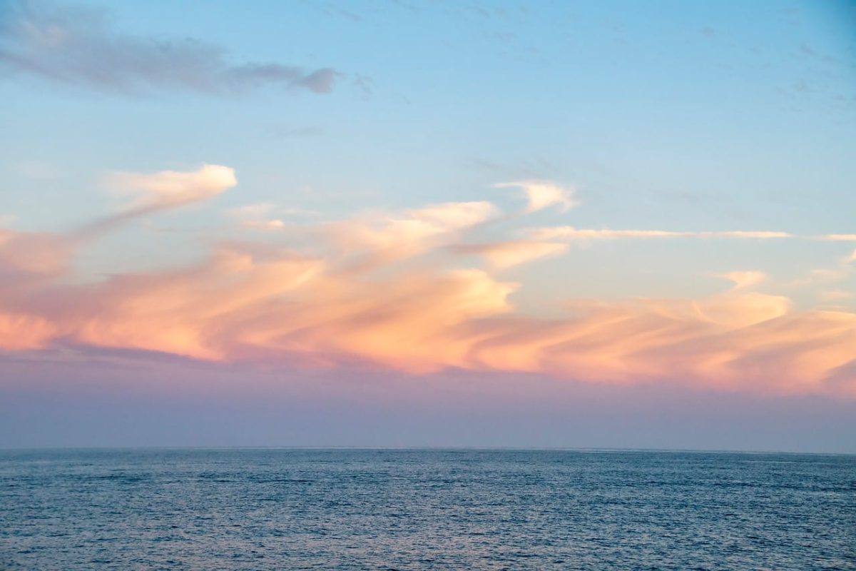 sea, sky, cloud, sunset, pastel colors, calm, serenity, vastness, horizon, calm ocean, dusk, water, current, nature, reflection, silence, pattern, beautiful, tone