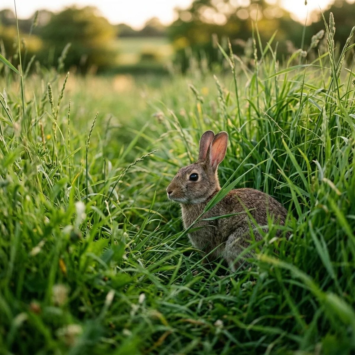 rabbit, meadow, grassy, animal, wild, nature, grass, outdoor, sun, rest, ecology, green, summer, focused, calm, horizon, hopping, mimic
