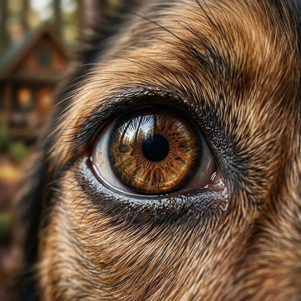 dog eye, curiosity, close-up, brown fur, cabin in forest, autumn, pet, focus, photography, outdoors, inquisitive, dog fur, animal, fur, dog's attentive eye, cabin, close-up of dog's eye, dog, mysteries, animal psychology