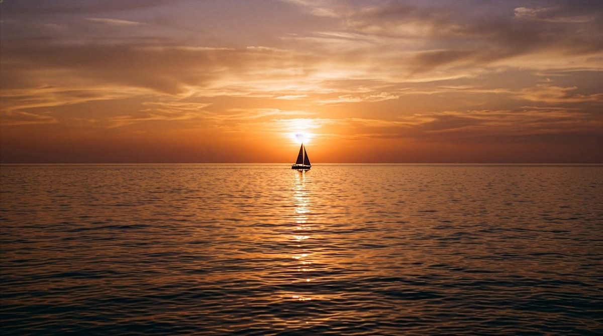 sailing, yacht, boat, sunset, sea, ocean, calm, relaxing, scenic, horizon, boat on sea, leisure sailing, vacation, holiday, adventure, romantic, peace, nature, sky, clear, dusk