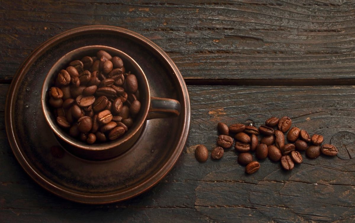 cup, coffee beans, ceramic, stoneware, wooden board, rustic, coffee, beverage, hot drink, wet, grains, capsule, wood texture, antique, coffee cup, traditional, snack, black coffee, cooking