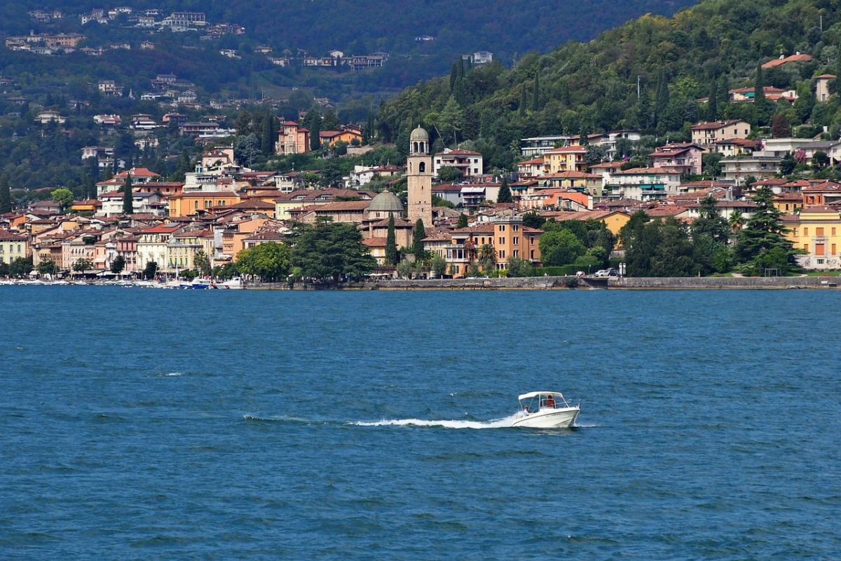 lake garda, salò, boat, water, mountains, town, nature, summer, tourism, postcard, historic, culture, italian, excursion, architecture, coast, navigation, resort, travel, panorama, trees
