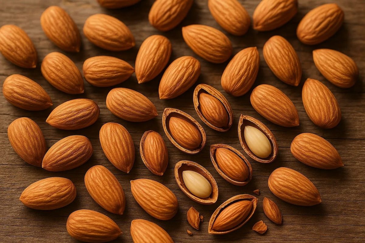 almond, nut, almond shell, raw almond, wooden table, healthy snack, protein, vitamin e, whole nut, dry fruit, diet, nutrition, omega fatty acid, high protein, saturated fat, eating, vegetarian, natural, food