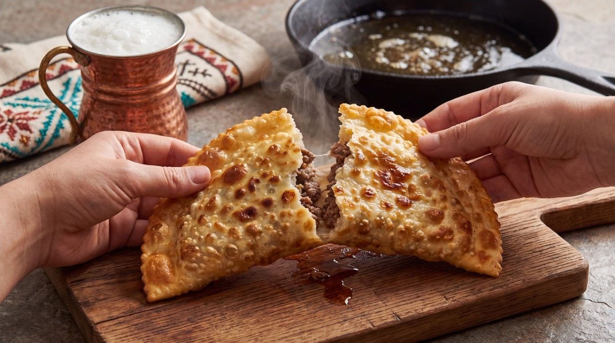 pastry, tartar, cooking, cast iron, skillet, hands, steam, watery bubble, drink, copper mug, fabric placemat, traditional design, wooden board, turkish cuisine, using uv, ethnic food, rustic, cheese, tradition, ritual, snack