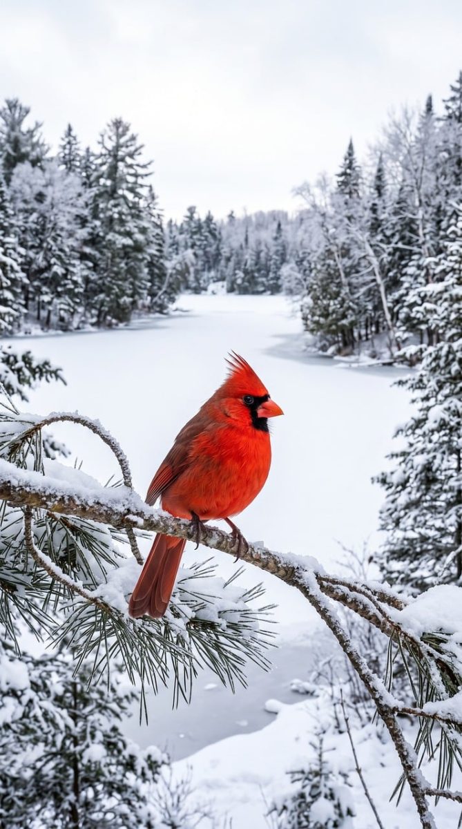 cardinal, winter, snow, branch, forest, nature, wilderness, winter scene, bird, red color, wild, tree, national park, winter landscape, beautiful, north american bird, orange crest, natural habitat, white snow, striking