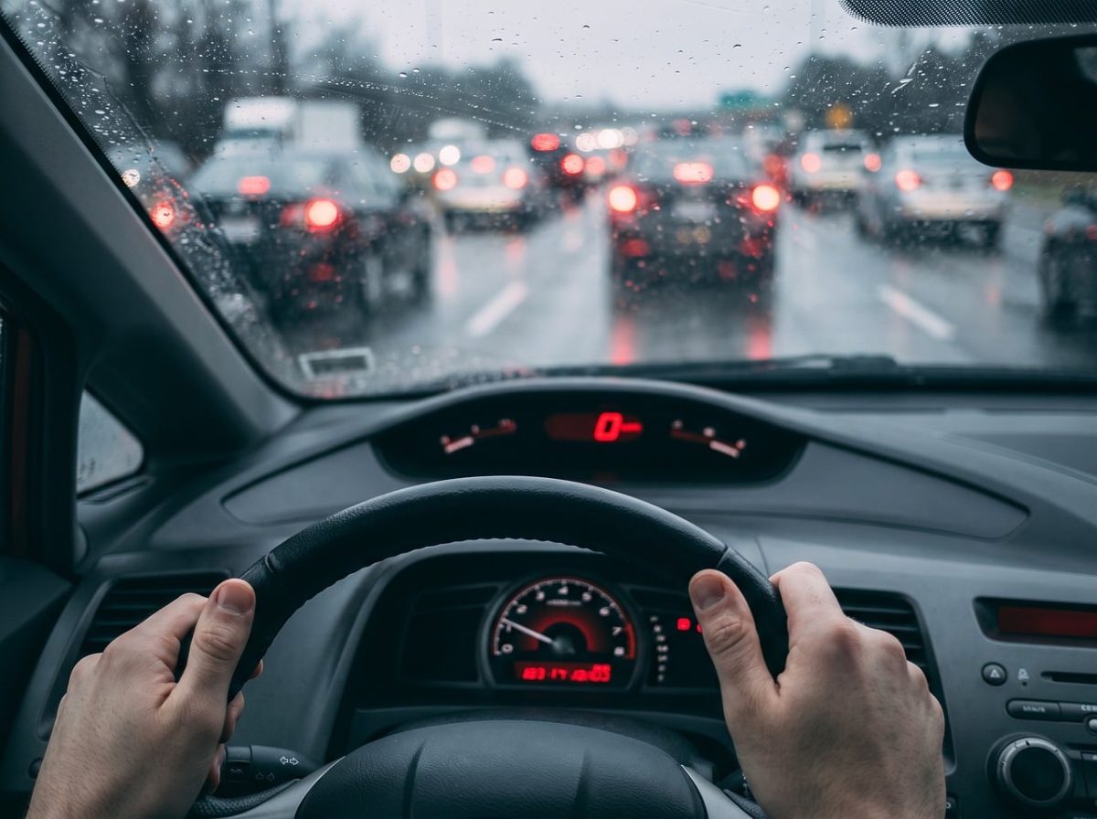driving, car, rain, traffic, steering wheel, dashboard, driver, view, traffic jam, rush hour, wet, highway, weather, urban traffic, car wallpapers, hand, brake lights, nature, windshield, travel, visibility, tourism