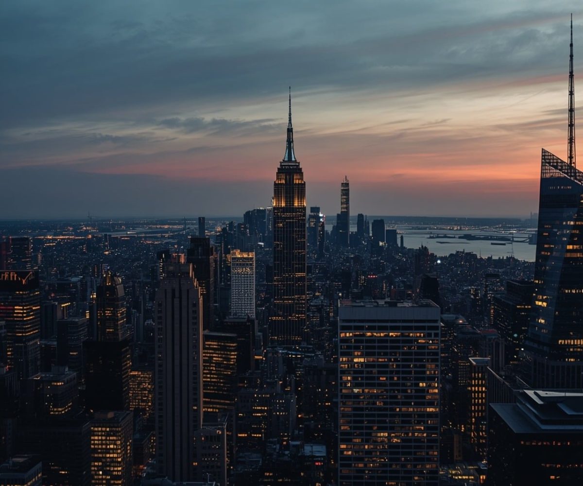 new york, cityscape, manhattan, skyscrapers, evening sky, sunset, nature, city, buildings, urban, night, lighting, panorama, metropolis, tourist attraction, spring evening, city icon, lifestyle, skyline, urban architecture, night panorama