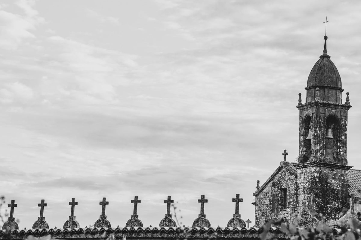 church, cemetery, cross, architecture, tower, clouds, roof, steeple, medieval, stone, historical, gothic, landscape, gray, countryside, slate, symbol, rural, ancient