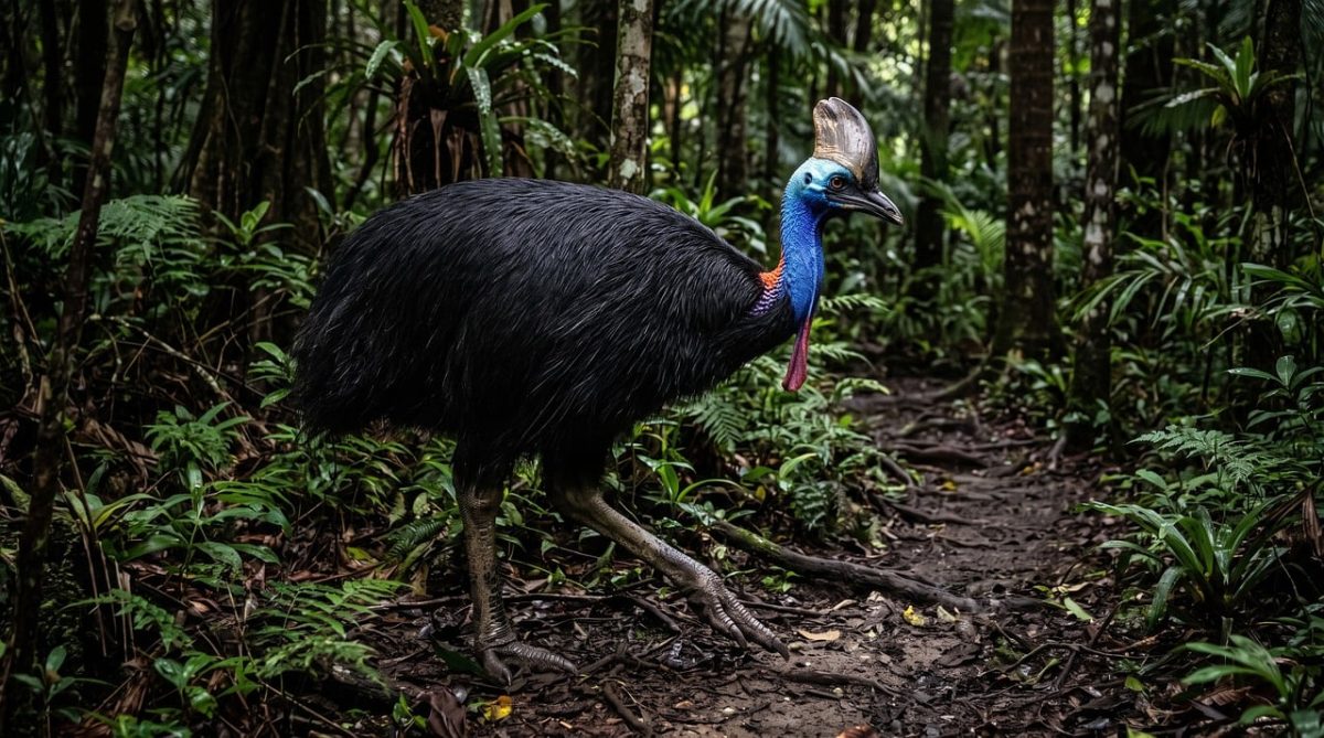 cassowary, bird, jungle, nature, crest, dangerous, dinosaur, talons, rainforest, exotic, feathers, australia, natural habitat, evolution, helmet, wild, large bird, blue neck, ecotourism