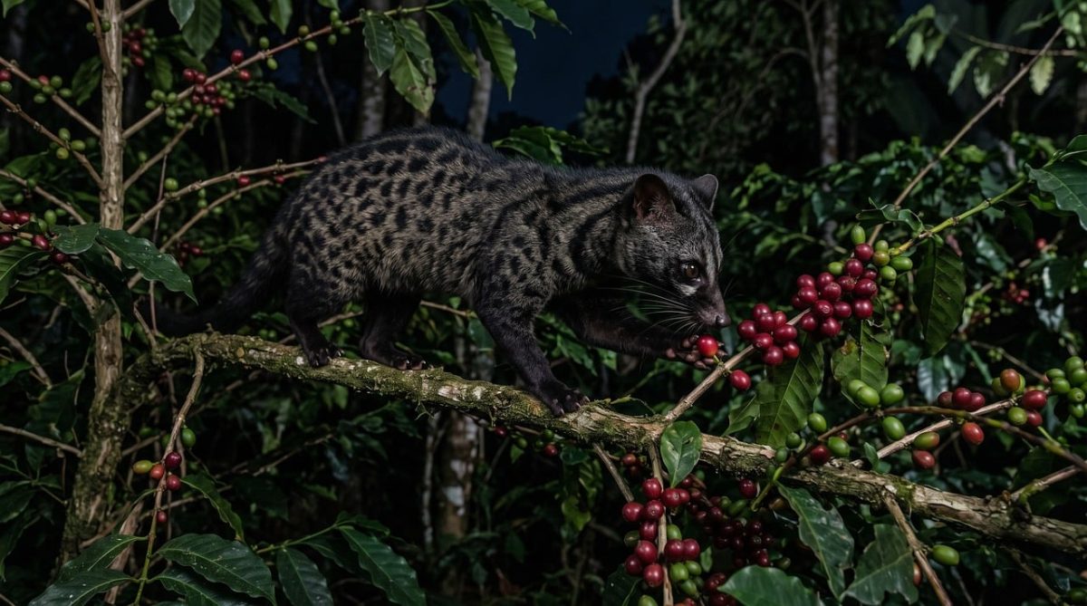 civet, palm civet, coffee, nature, berry, night, nocturnal, tree, branch, spotted, agriculture, fruit, jungle, wildlife, forest, complexity, ecosystem, nightlife, natural, hunting, biodiversity