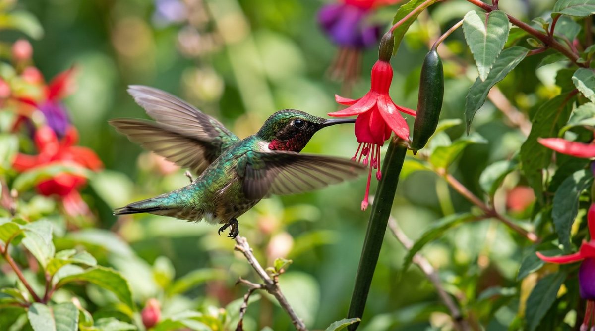 hummingbird, flower, nectar, flower wallpaper, hover, wings, flight, speed, macro, iridescent, garden, petal, tube, beautiful flowers, feeding, flower background, precision, blur, nature, pollination, wildlife, biodiversity