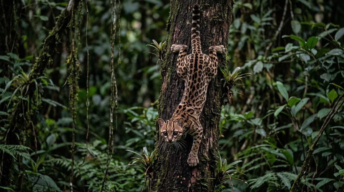 margay, cat, nature, climbing, tree, jungle, spots, pet, eyes, nocturnal, animal, ankle, vertical