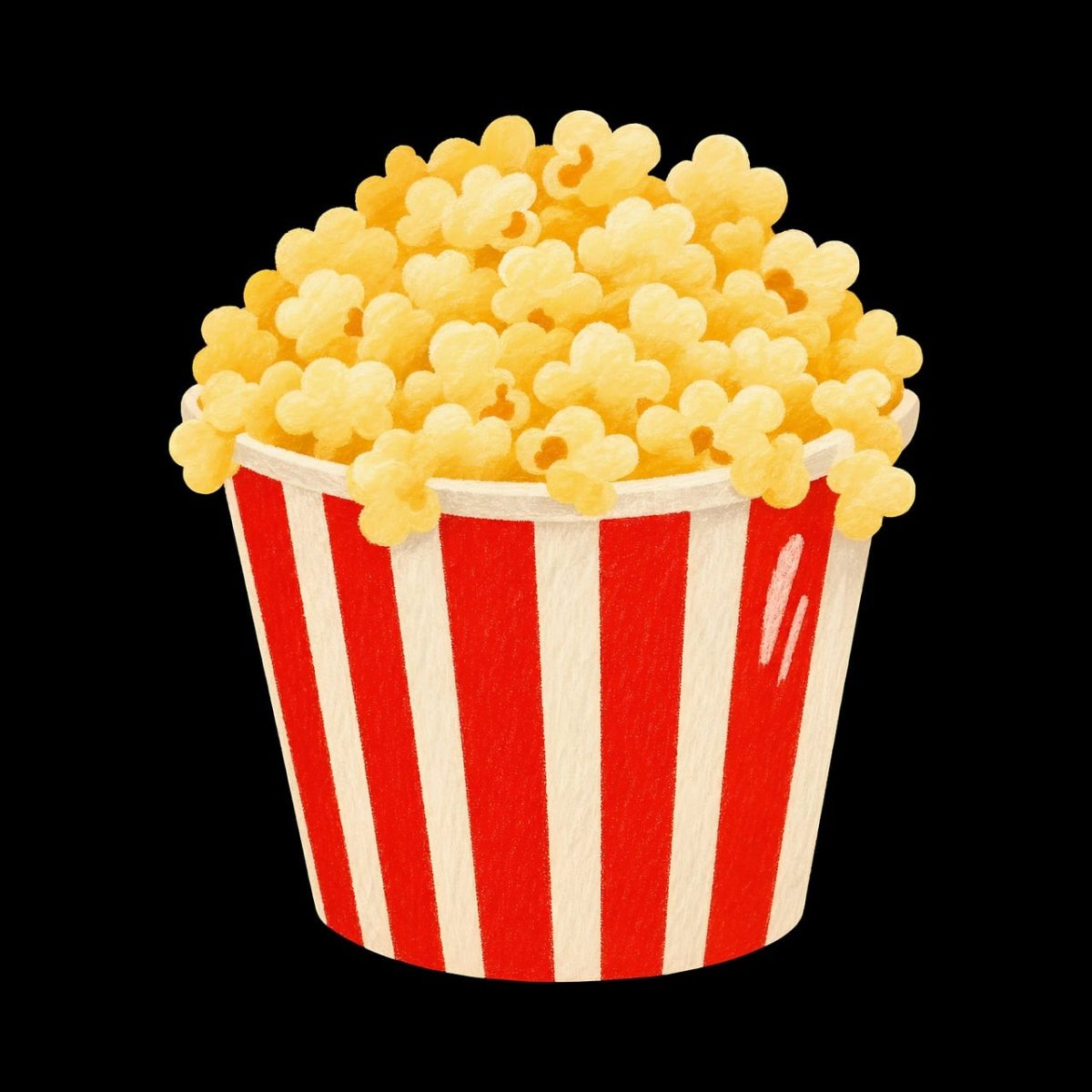 popcorn, red stripes, popcorn bucket, cinema, snack, food, colorful, entertainment, movie night, dark background, yellow, texture, artistic, weekend, contrast, party, crispy, cozy home, comfort