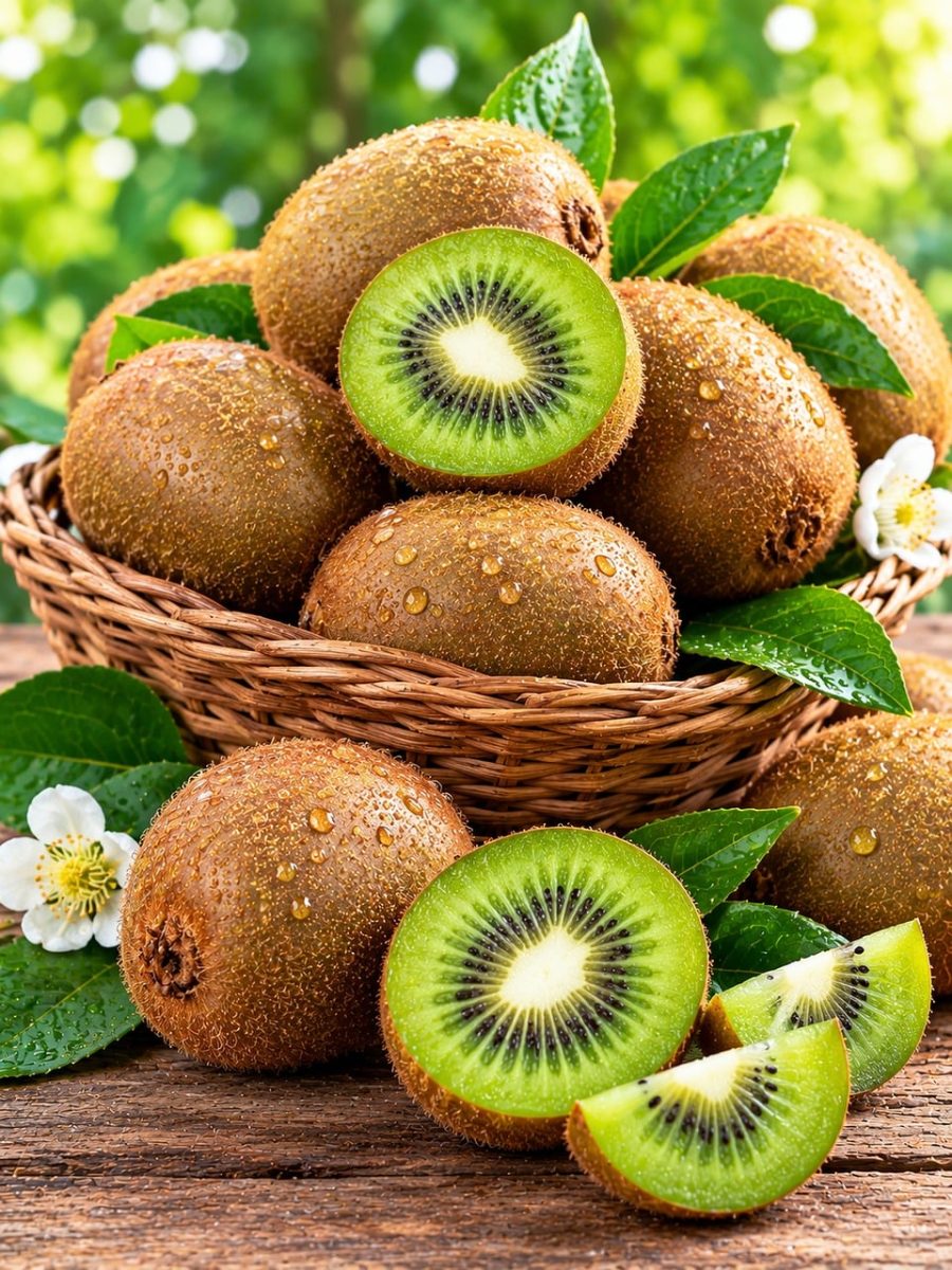 kiwi, fresh fruit, basket, green leaves, beautiful wallpaper, fruit salad, natural, vitamins, healthy, moisture, summer fruit, organic, realistic, health benefits, natural sweetener, diet, treat, garnish, background, whole fruit, sliced fruit