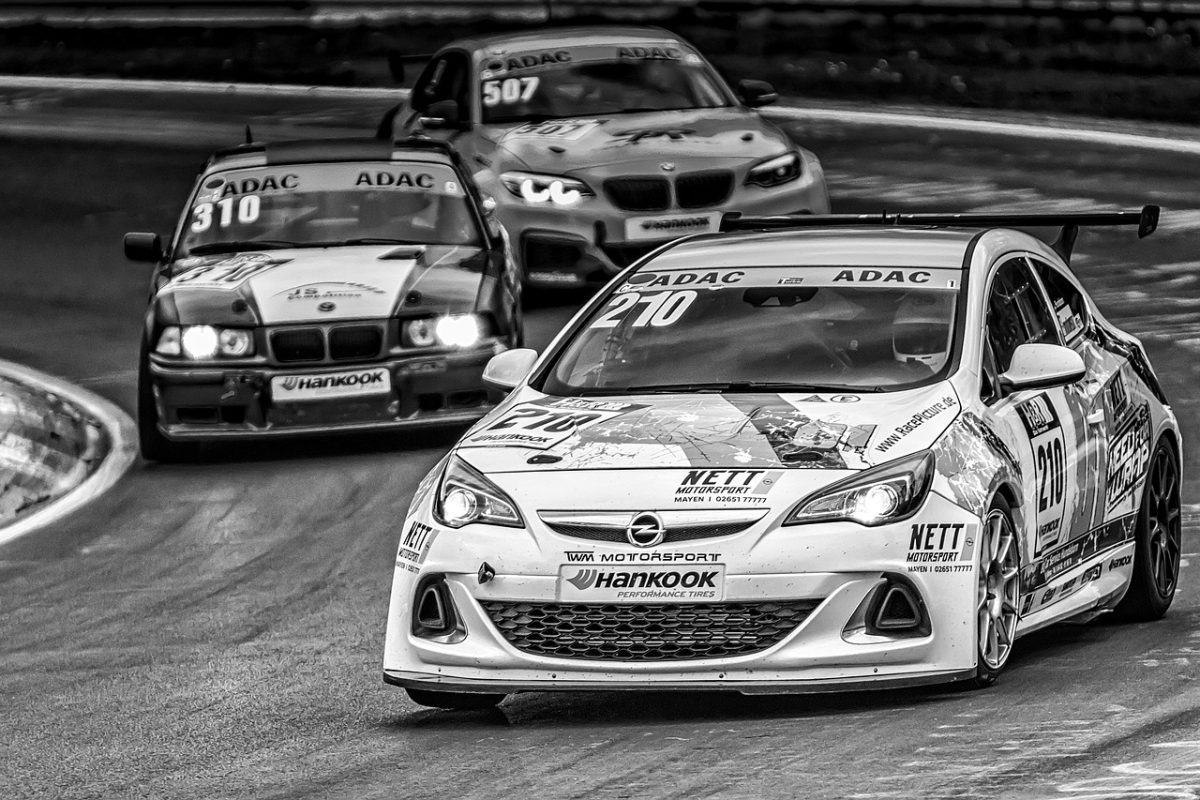 car racing, race track, nürburgring, race car, motorsport, racing, black-and-white