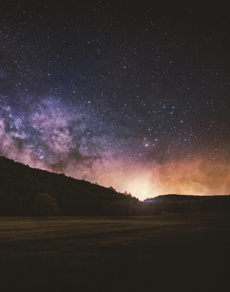 milky way, night, sky, space, cosmic, galaxy, universe, stars, clouds, nature, atmosphere, landscape, trees, fog, outdoors, astronomy, constellation, cosmos, starry, mystical, magical, nebula