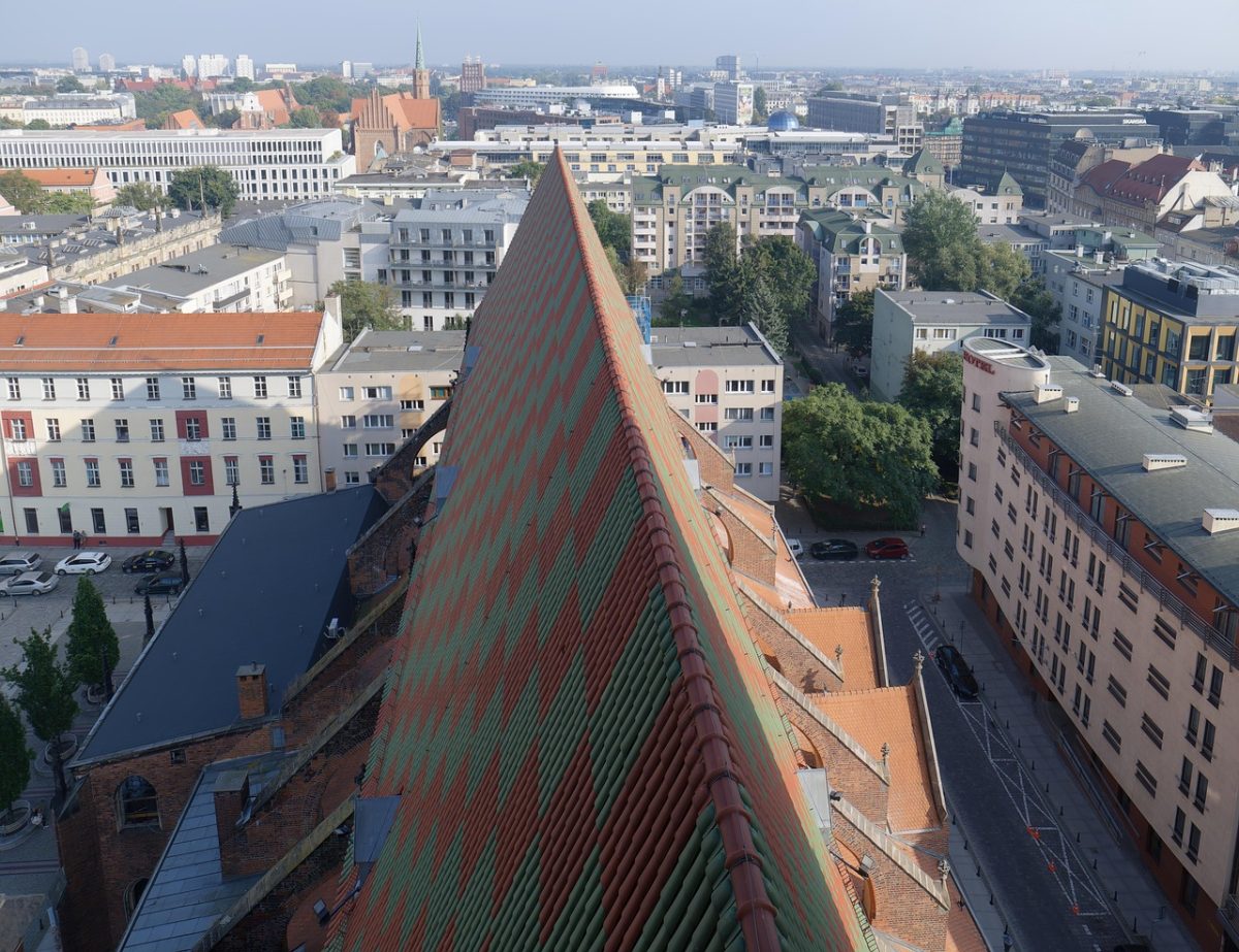 roof, houses, buildings, cityscape, poland, city, town, blocks, roofs, towers, people, cars, urban, aerial view, horizon