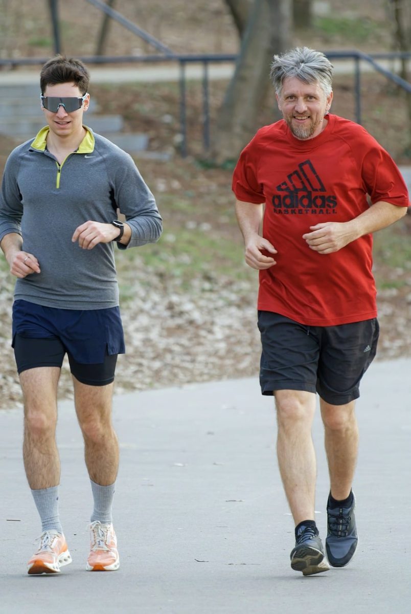 men, running, together, alley, park, spring, nature, sports, healthy, lifestyle, recreation, shorts