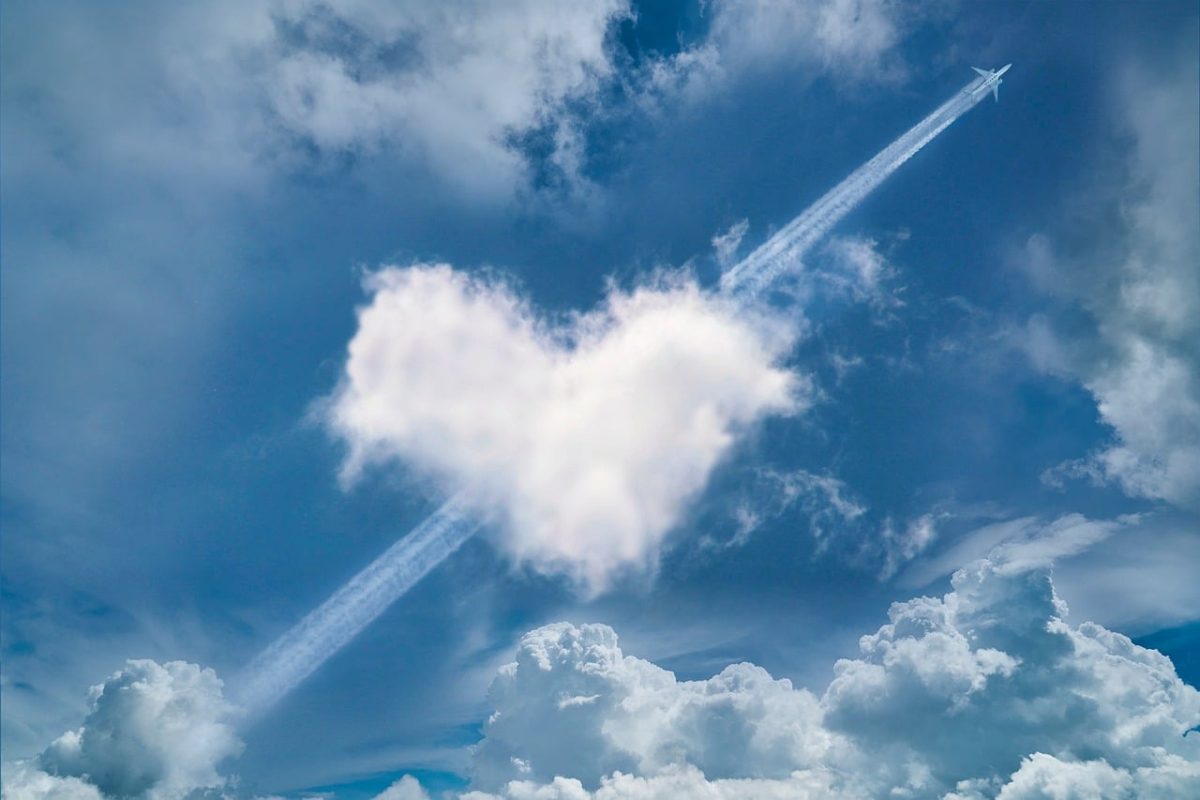 heart, clouds, aircraft, nature, wake, cloudy, weather, shapes, love