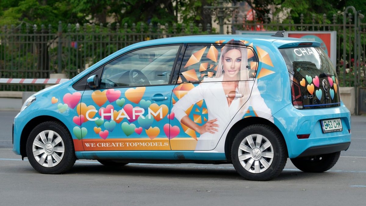 car, small, painted, advertising, models, car wallpapers, videochat, parked, street, urban, attraction, jobs