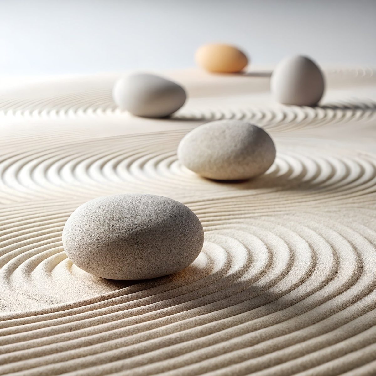 zen garden, stones, soft shadows, abstract, white background
