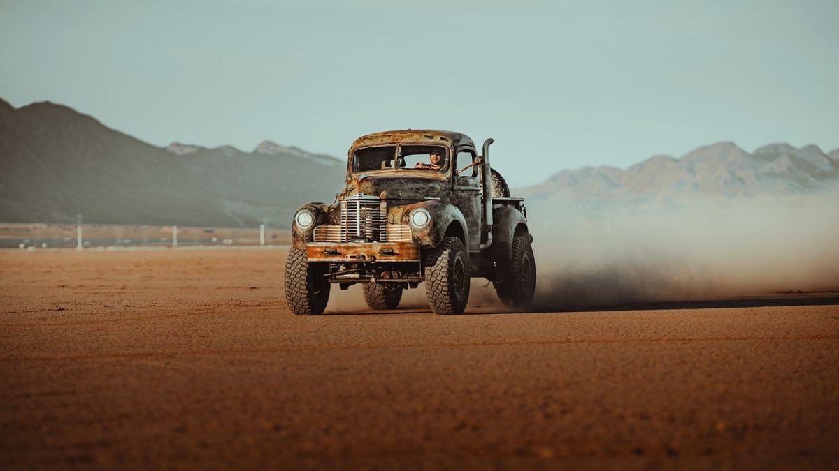 truck, desert, drylake, lakebed, nature, nevada, usa, classic, vintage, retro, vehicle
