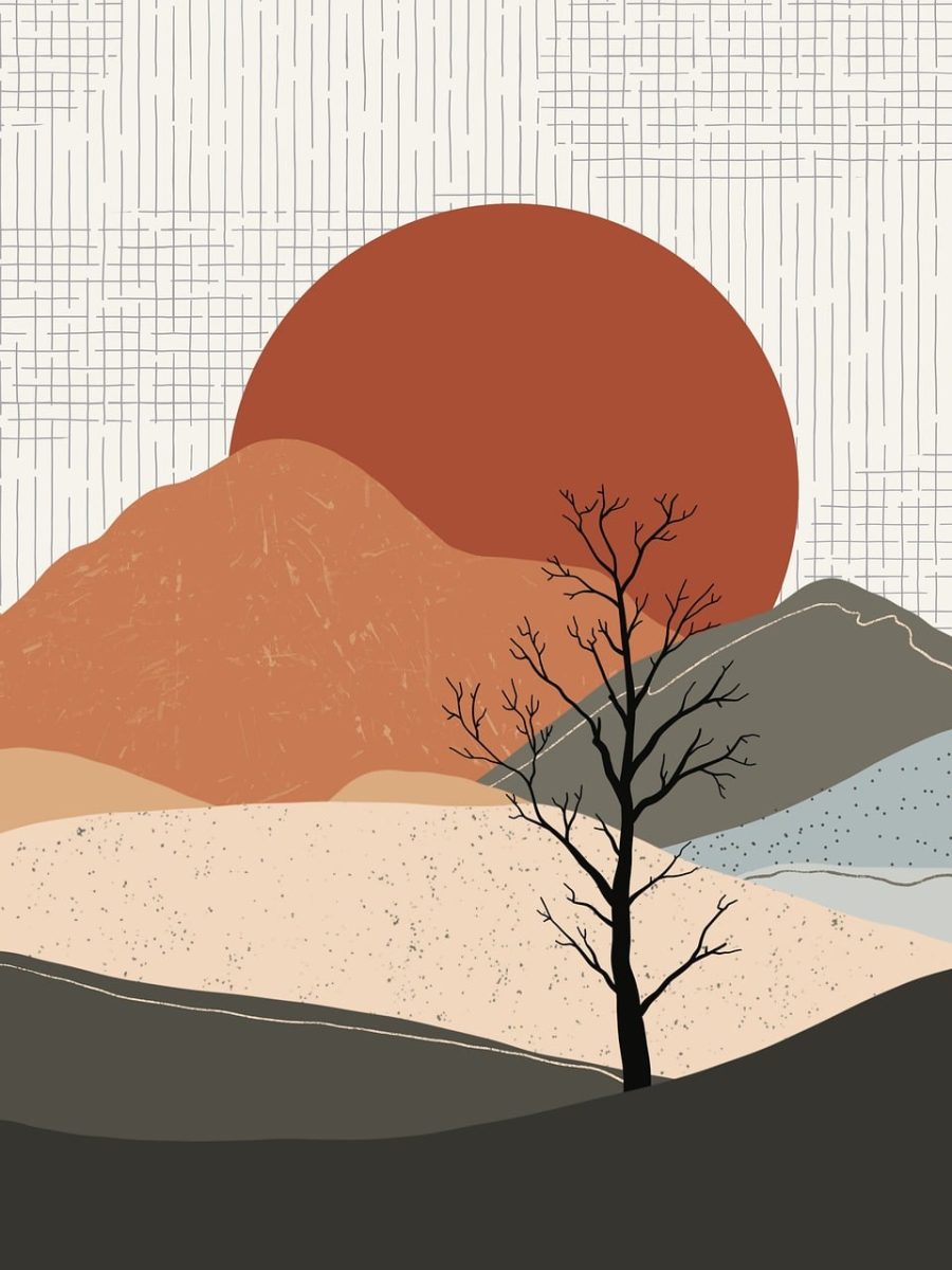 landscape, mountains, abstract, boho, sunset, neutral colors, modern, minimalistic, nature