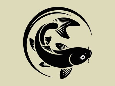 fish, koi, silhouette, japanese, tattoo design, symbol, nature, decoration, minimalist, asian, art, graphic, design, circle, black and white, fish in circle, simplified, iconic, swimming, chinese style