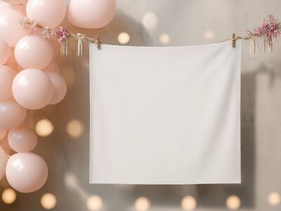 ai generated, mockup, frame, square, background, pink, balloon, string, hanging, decoration, design, template, blank, display, product, showcase, surface, texture, space, empty, advert, advertise, advertising, backdrop