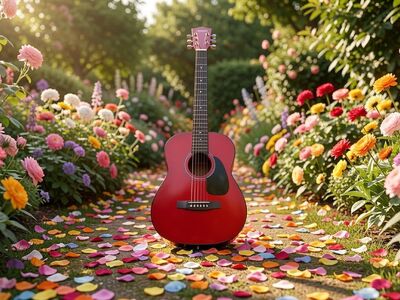 viola, violin, guitar, nature, music, violet, objects, instrument, song, sound, guitarist, acoustic, flor, flores, ai generated
