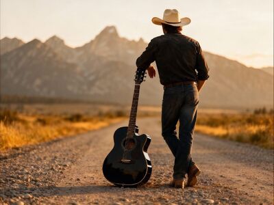 cowboy, western, music, guitar, backround, wild west, hat, ai generated