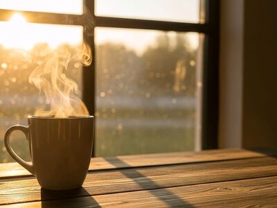 coffee, breakfast, morning, cup, steam, hot, caffeine, table, sunlight, wood, coffee cup, lifestyle, cozy, drink, espresso, latte, aroma, relaxation, shadow, window, mug, interior, beverage, still life, minimalist, atmosphere, ai generated