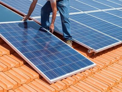 solar panel, roof, installation, renewable energy, solar energy, ecology, sustainability, solar technology, energy efficiency, photovoltaics, worker, roof tile, clay color, outdoor, technology, maintenance, workwear, panel, industry, roof work