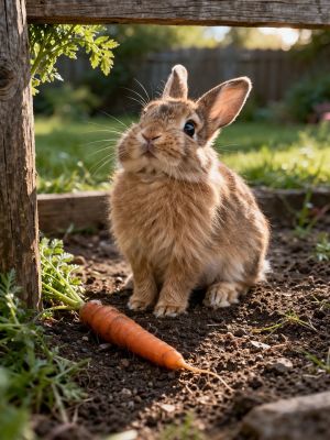 bunny, rabbit, carrot, pet, cute, nature, outdoor, garden, soil, natural light, peaceful, hungry, adorable, high resolution, animal, fluffy, waiting, small animal, furry