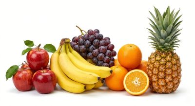 fruits, healthy, food, fresh, nutrition, apples, bananas, oranges, pineapple, grapes, vitamins, natural, large pineapple, nature, orange slices, table decoration, colorful, vegan, refreshing, summer, snack, on the go