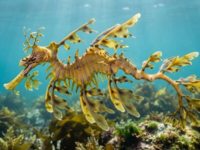 seadragon, leafy, underwater, water, camouflage, creature, wildlife, fish, diving, coral reef, kelp, ecosystem, nature, aquarium, beautiful, exotic, vibrant, patterned, ornate, swimming