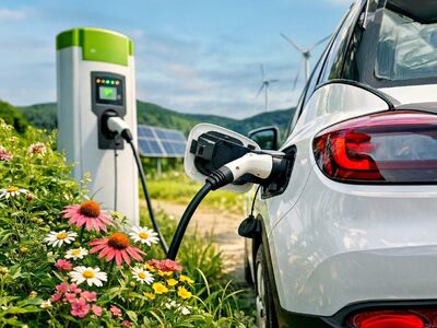 electric car, ev, flower wallpaper, beautiful flowers, load, renewable energy, green energy, flower background, solar panels, wind turbines, durability, environmentally friendly, nature, flowers, automotive, transportation, technology, environment, future, clean energy, outdoor, charging station, modern, ai generated