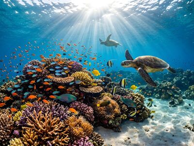 turtle, ocean, reef, coral, underwater, marine, tropical, swim, blue, nature, sea, wildlife, aquatic, exotic, fish, dive, colorful, ecosystem, clear, sunlight