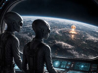 alien, ufo, watcher, nuclear explosion, mushroom cloud, spaceship, earth, window, space, alien technology, space scene, observation, sci-fi, technology, war, disaster, galaxy, science fiction, apocalypse, space perspective, futuristic view