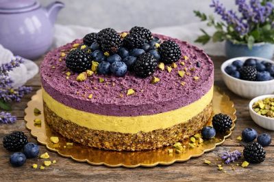 cake, blueberries, blackberries, pistachios, lavender, dessert, colorful, rustic, teapot, raspberries, fruit, gluten-free, vegetarian, homemade, pudding, recipe, healthy, rustic dining, baking