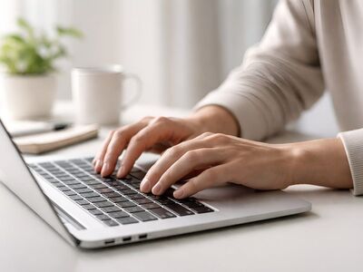 typing, keyboard, hands, laptop, work, productivity, desk, workspace, computer, input, office, remote work, freelance, writing, programming, technology, digital, focus, modern, clean