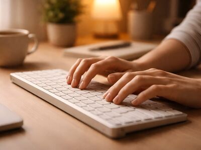writing, keyboard, hands, productivity, focus, digital, asmr, nature, remote work, office, work focus, programming, lamp, minimalism, desk, plant, quiet, table lamp, freelance, concentration, layout