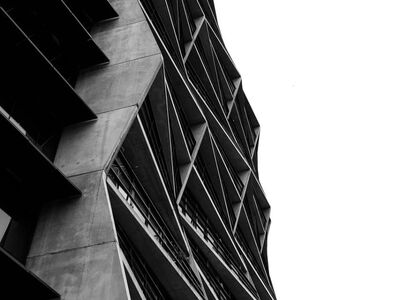 facade, building, architecture, windows, concrete, black and white, modern, construction, abstract, symmetry, structure, geometry, trendy, lighting, exterior, linear, metropolis, prominent, metropolitan