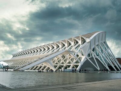 architecture, modern, clouds, science, spain, valencia, museum, art, history, water, skyscrapers, tourism, nature, city, sky, tourist, structural, iconic