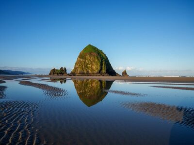 sand, nature, beach photography, canon beach, oregon coast, rock formation, seascape, visit oregon, canon rock, sunset, reflection, tranquility, calm horizons, landscape photography, ocean views, pacific northwest, peaceful, hiking, pacific