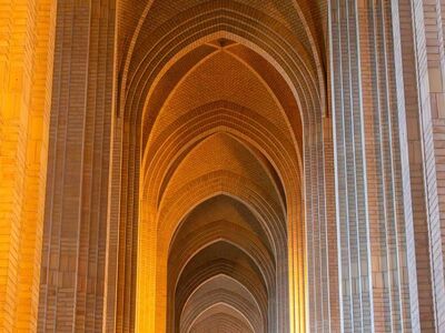 church, architecture, gothic, cathedral, brick, pattern, vault, tall, copenhagen, denmark, europe, structure, sanctuary, symmetry, interior, lighting, many, medieval, peace, historical