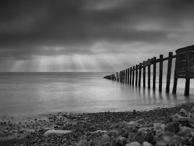 black-and-white, coastline, pier, calm, clouds, water, reflection, sunset, rain, natural, still, interface, beauty, storm, dramatic, nature, railing, window, west, composition, silence, poetic